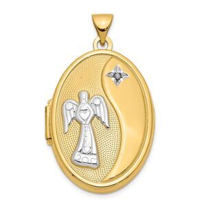 26mm Reversible Diamond Guardian Angel Oval Locket in 14k Yellow Gold